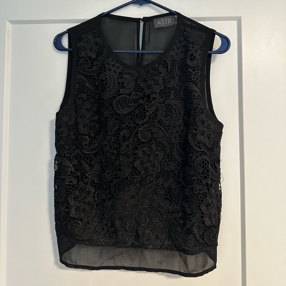 ASTR sleeveless black top, lace detail, size M